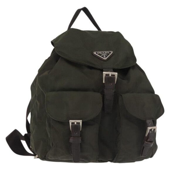 PRADA Backpack Nylon Khaki Silver Auth hk3056 - Picture 1 of 16